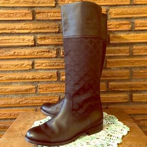Coach Chrissi leather op art black boots 6.5B